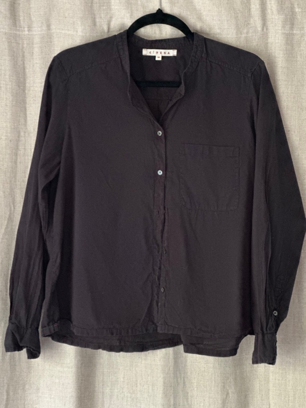 XiRENA Black Blouse with Mandarin Collar.